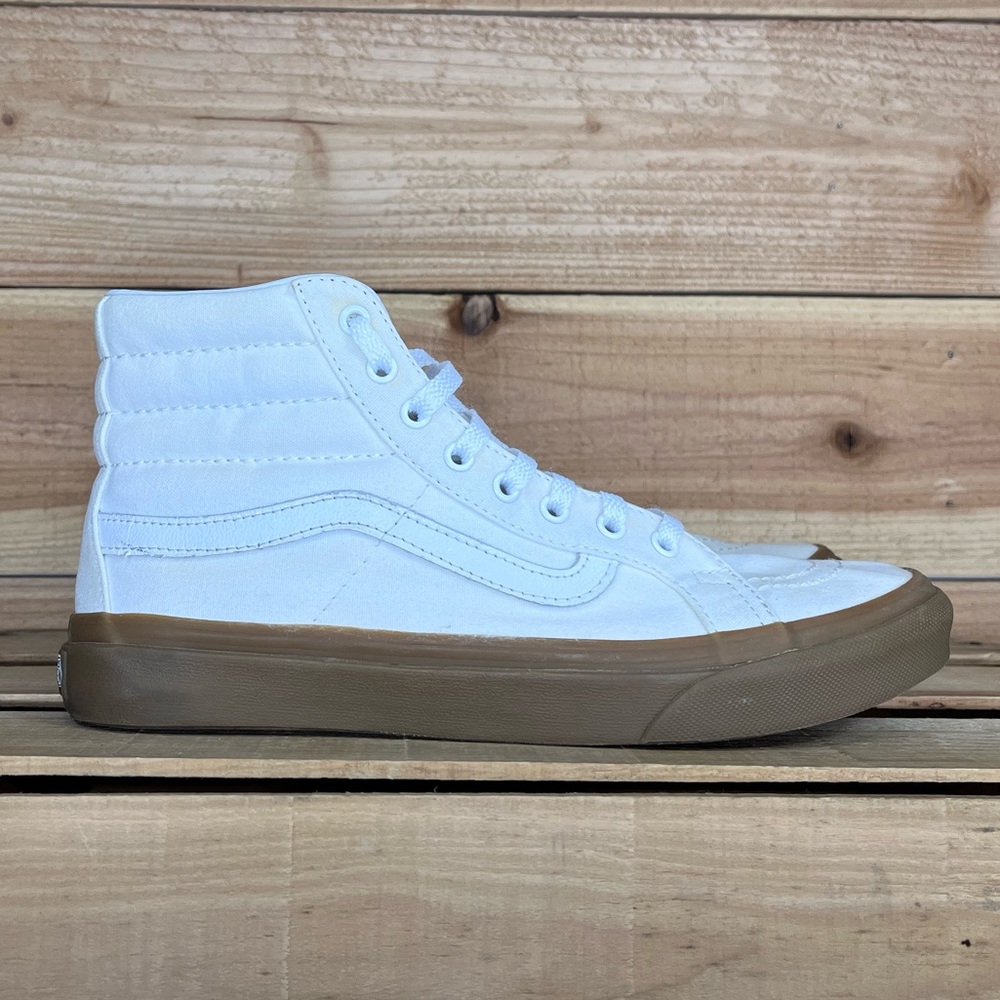 Vans High Tops, Womens 8.5, White & Gum Sole